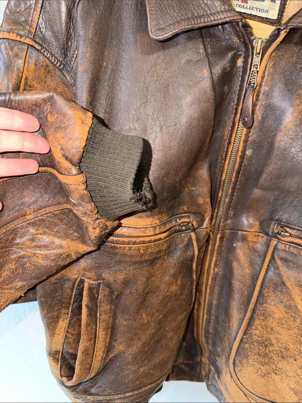 Vintage Brown Leather Jacket unisex Bomber Jacket - Picture 7 of 10